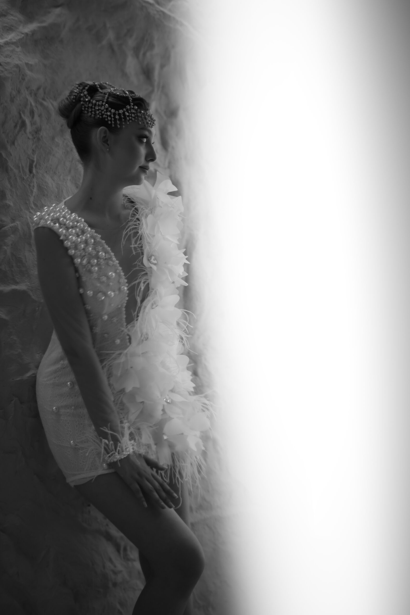 Arminia 3D Organze Çiçek Dantel -V Yaka Beyaz Mini Düğün Sonrası- After Party Elbisesi - Görsel 7