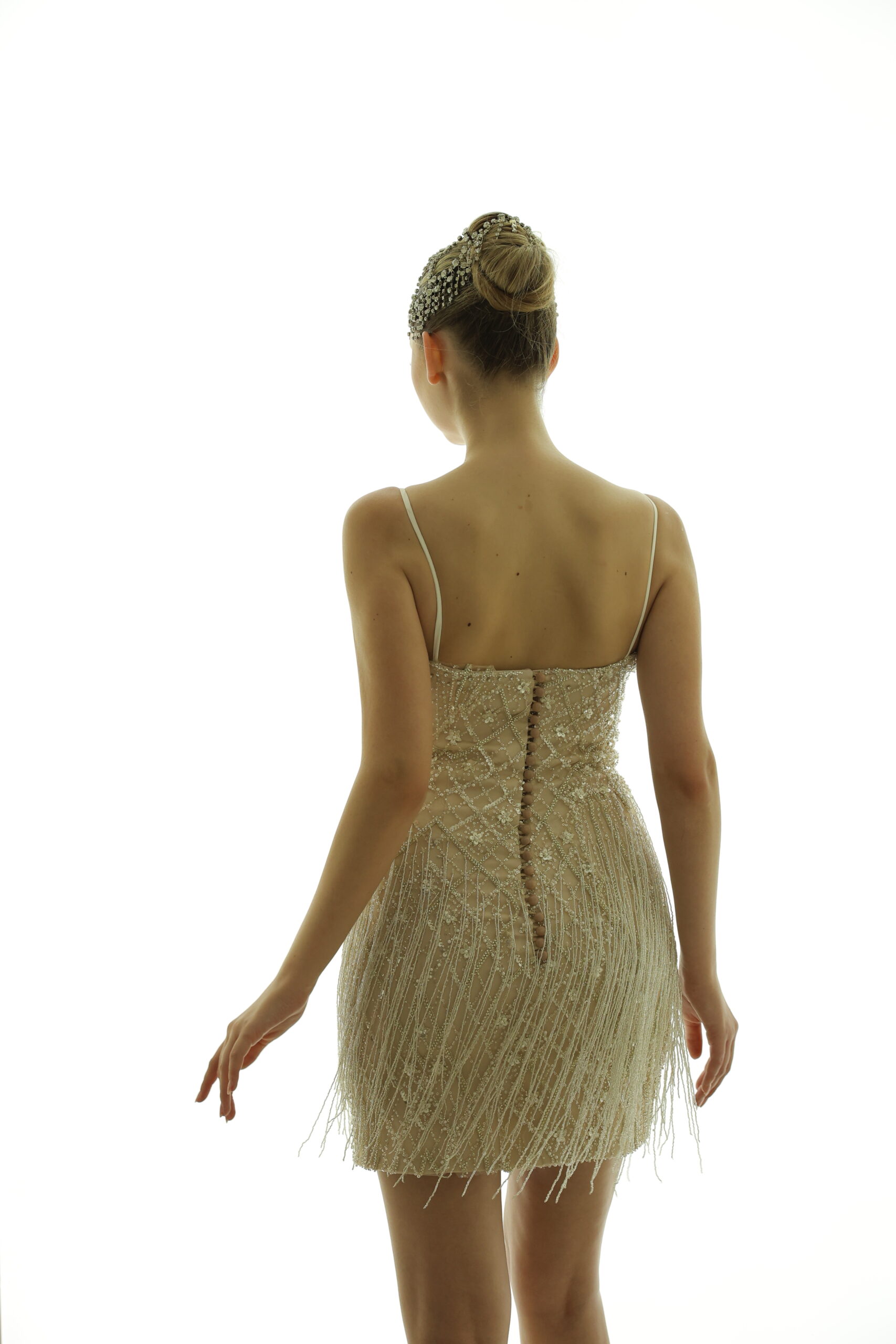 Amadia Bej Taş İşlemeli Mini After Party Elbisesi - Görsel 9