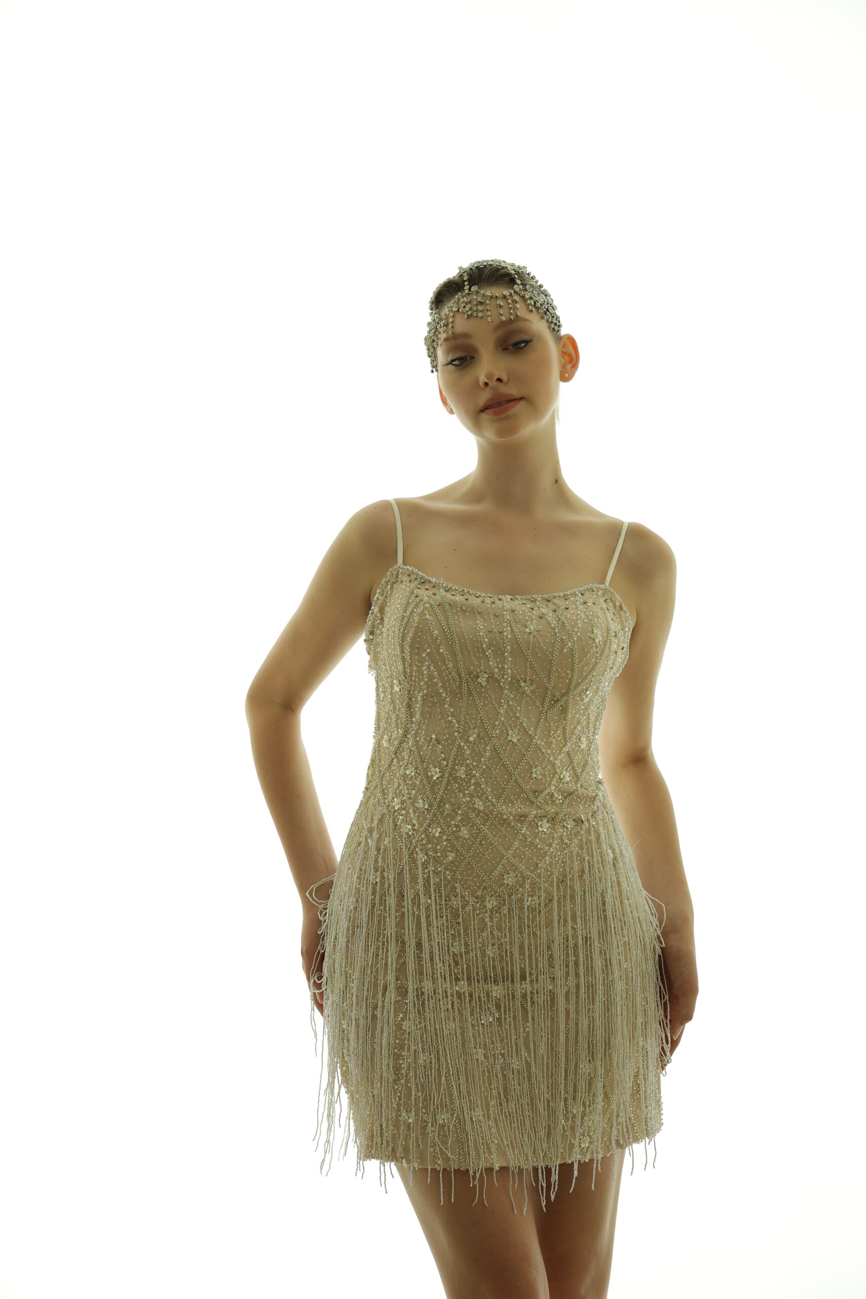 Amadia Bej Taş İşlemeli Mini After Party Elbisesi - Görsel 8