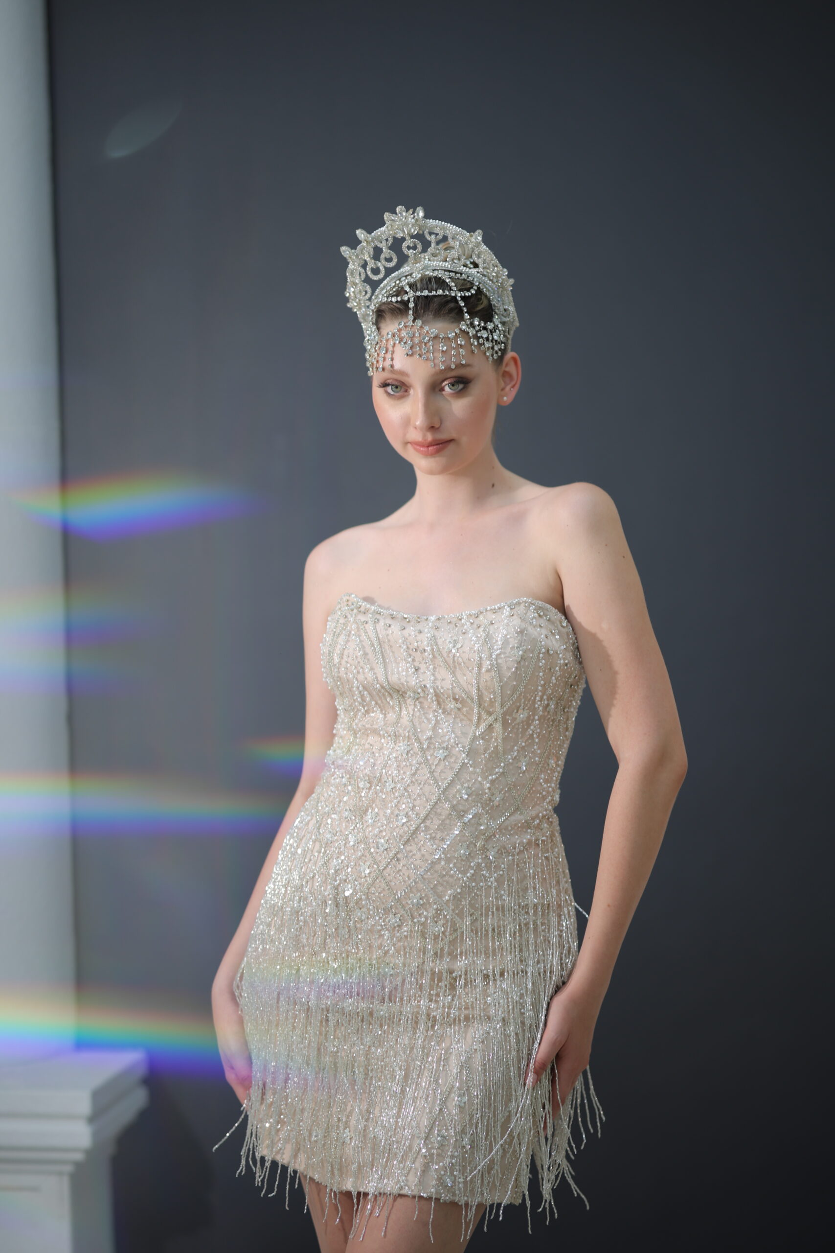 Amadia Bej Taş İşlemeli Mini After Party Elbisesi - Görsel 7