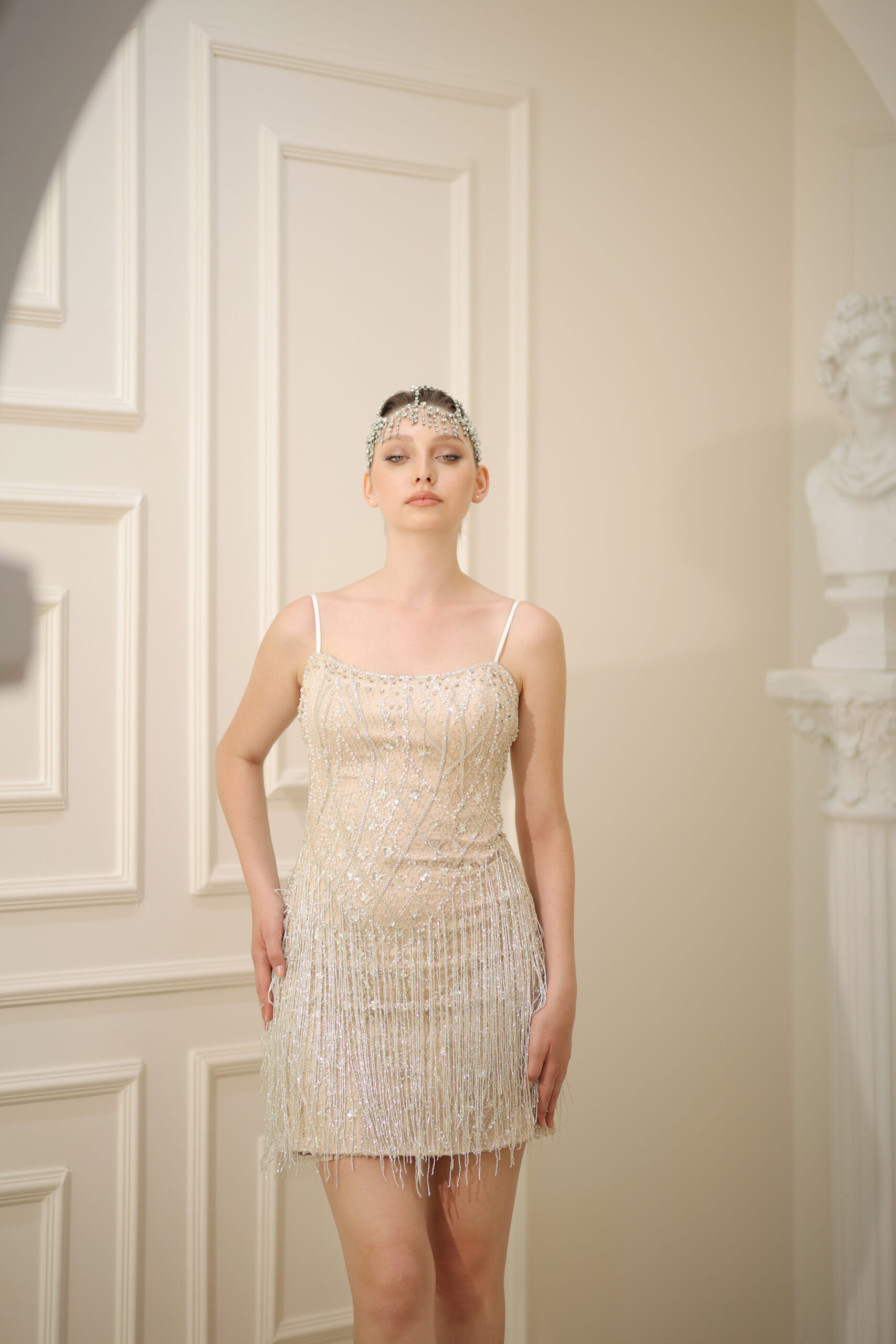 Amadia Bej Taş İşlemeli Mini After Party Elbisesi - Görsel 6