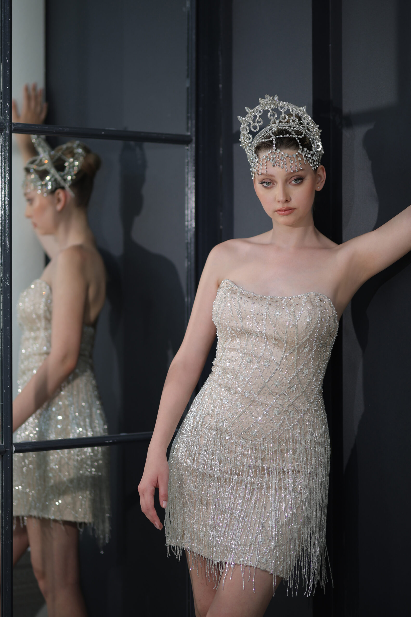 Amadia Bej Taş İşlemeli Mini After Party Elbisesi - Görsel 4