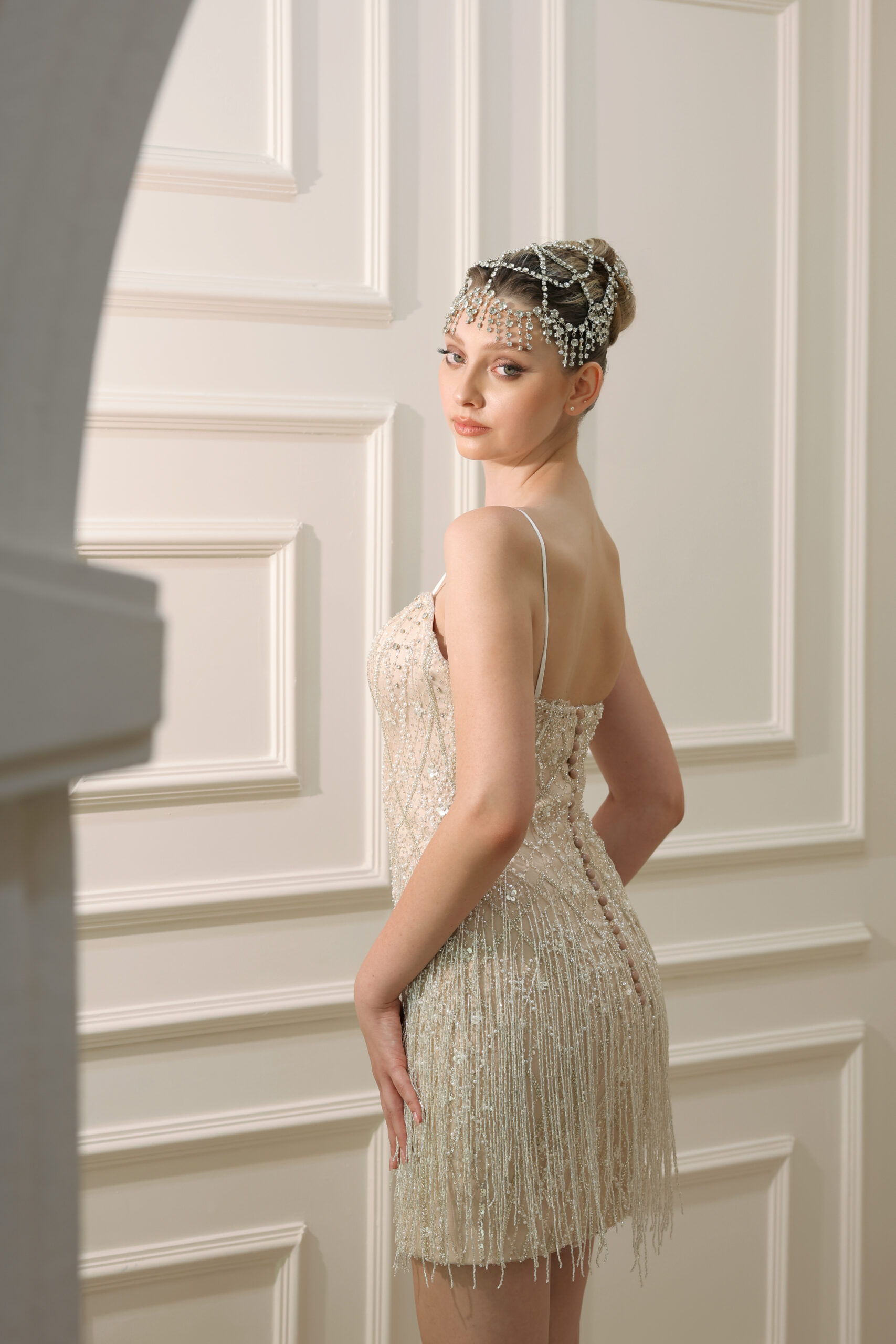 Amadia Bej Taş İşlemeli Mini After Party Elbisesi - Görsel 2