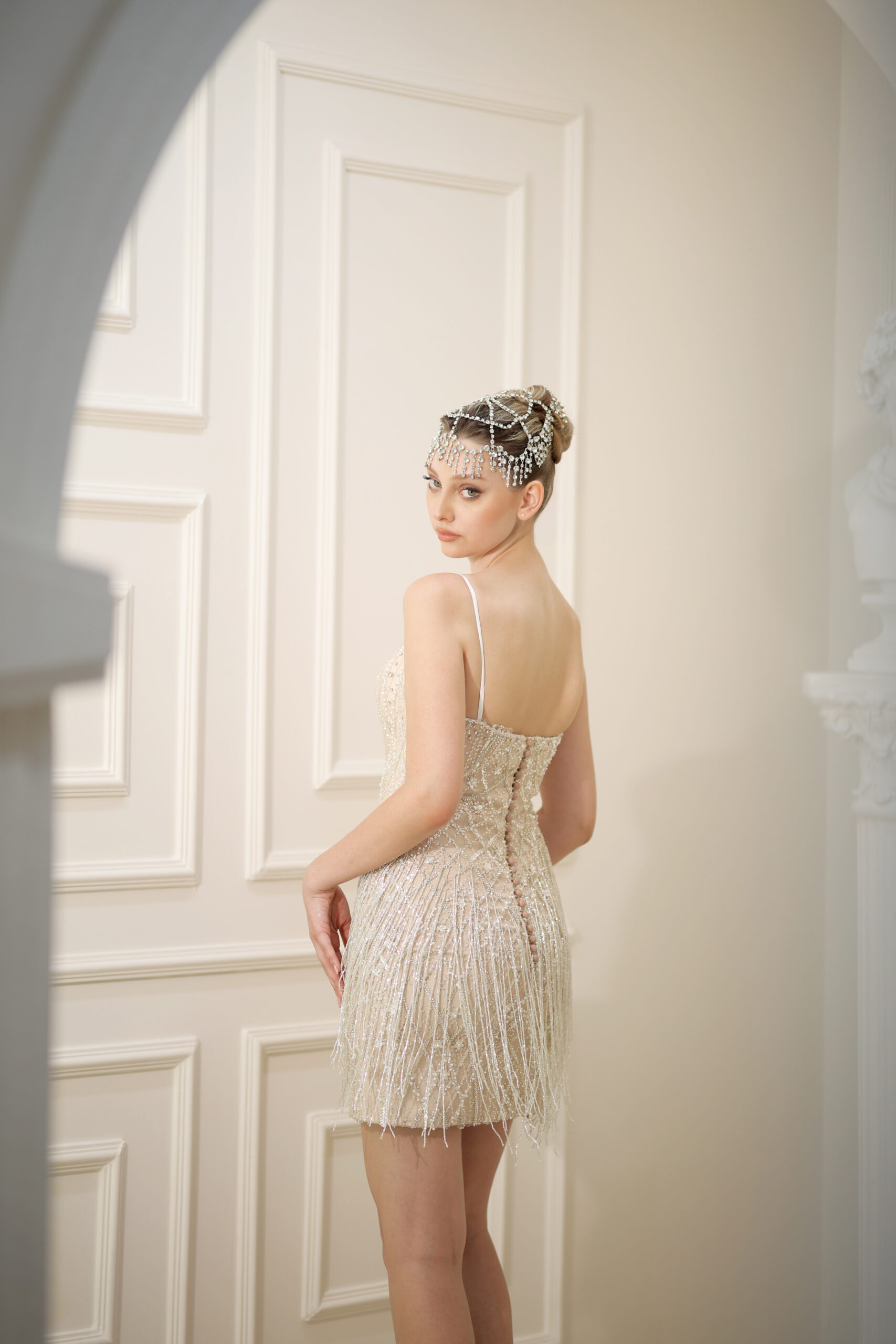 Amadia Bej Taş İşlemeli Mini After Party Elbisesi - Görsel 11