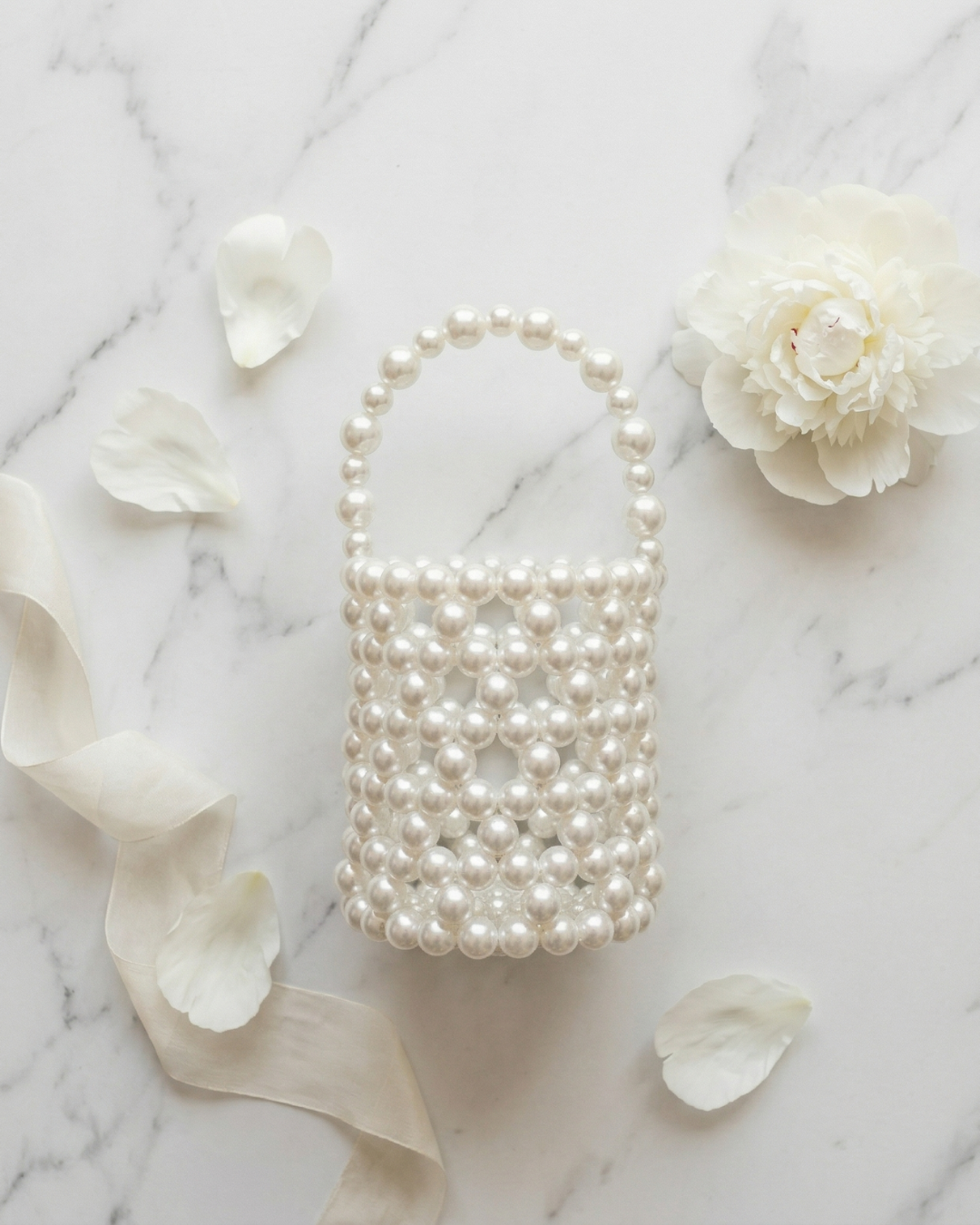 El Yapımı İnci Kova Çanta - Saten Astarlı Silindir Gelin ve Abiye Çantası