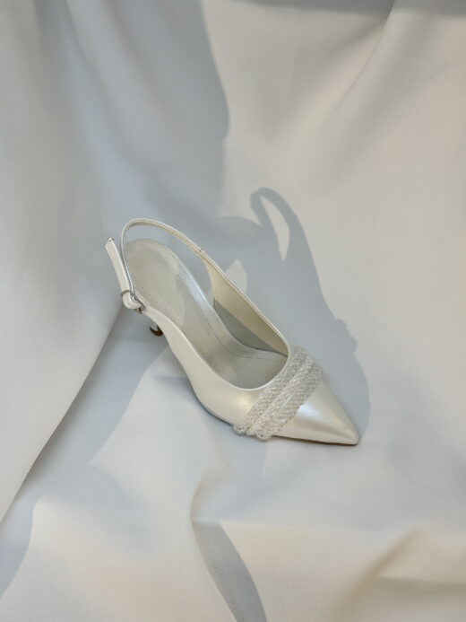 Alternative view of Kişiye Özel Boncuk Detaylı Arkası Açık Stiletto Gelin Ayakkabısı - İnci Beyazı